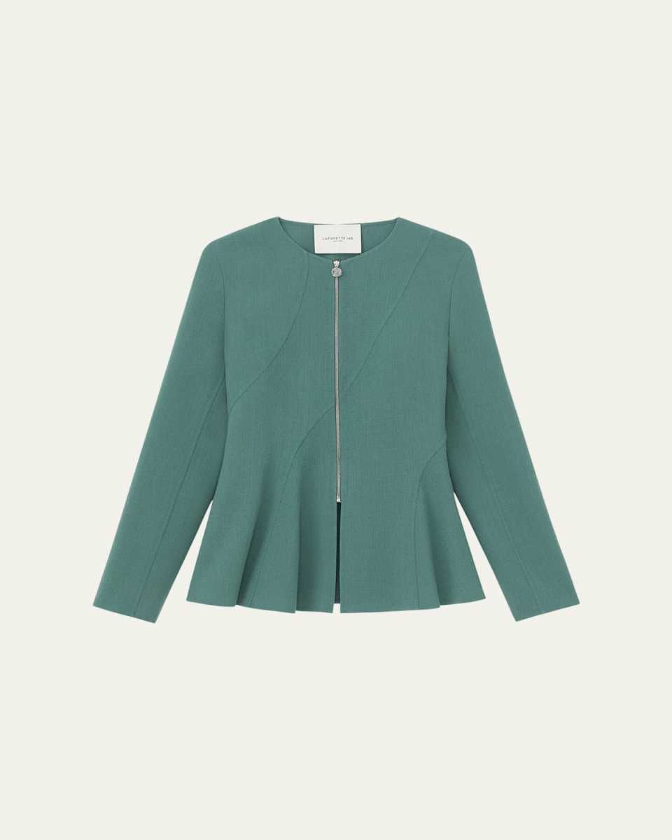 Seamed Flounce-Hem Wool Jacket